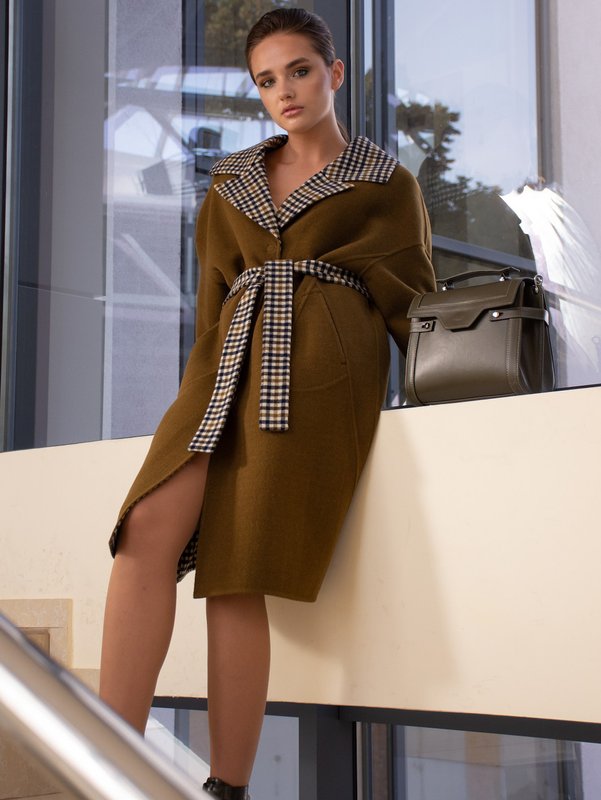 Пальто Delcorso Luxury 1089_DF Khaki-Vichy 1